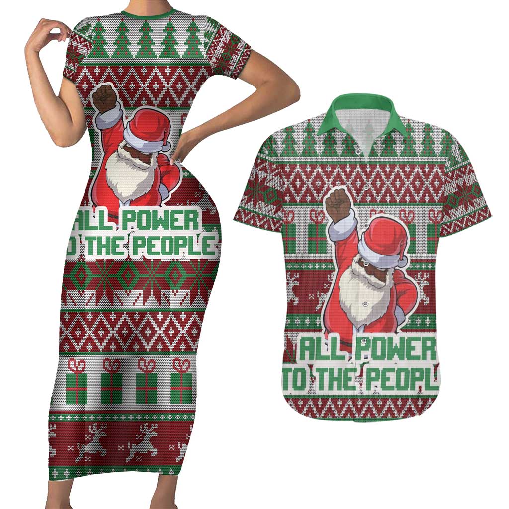 Africa Christmas Black Santa Fist Couples Matching Short Sleeve Bodycon Dress and Hawaiian Shirt All Power to the People - Wonder Print Shop