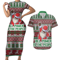 Africa Christmas Black Santa Fist Couples Matching Short Sleeve Bodycon Dress and Hawaiian Shirt All Power to the People - Wonder Print Shop