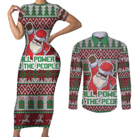 Africa Christmas Black Santa Fist Couples Matching Short Sleeve Bodycon Dress and Long Sleeve Button Shirt All Power to the People - Wonder Print Shop