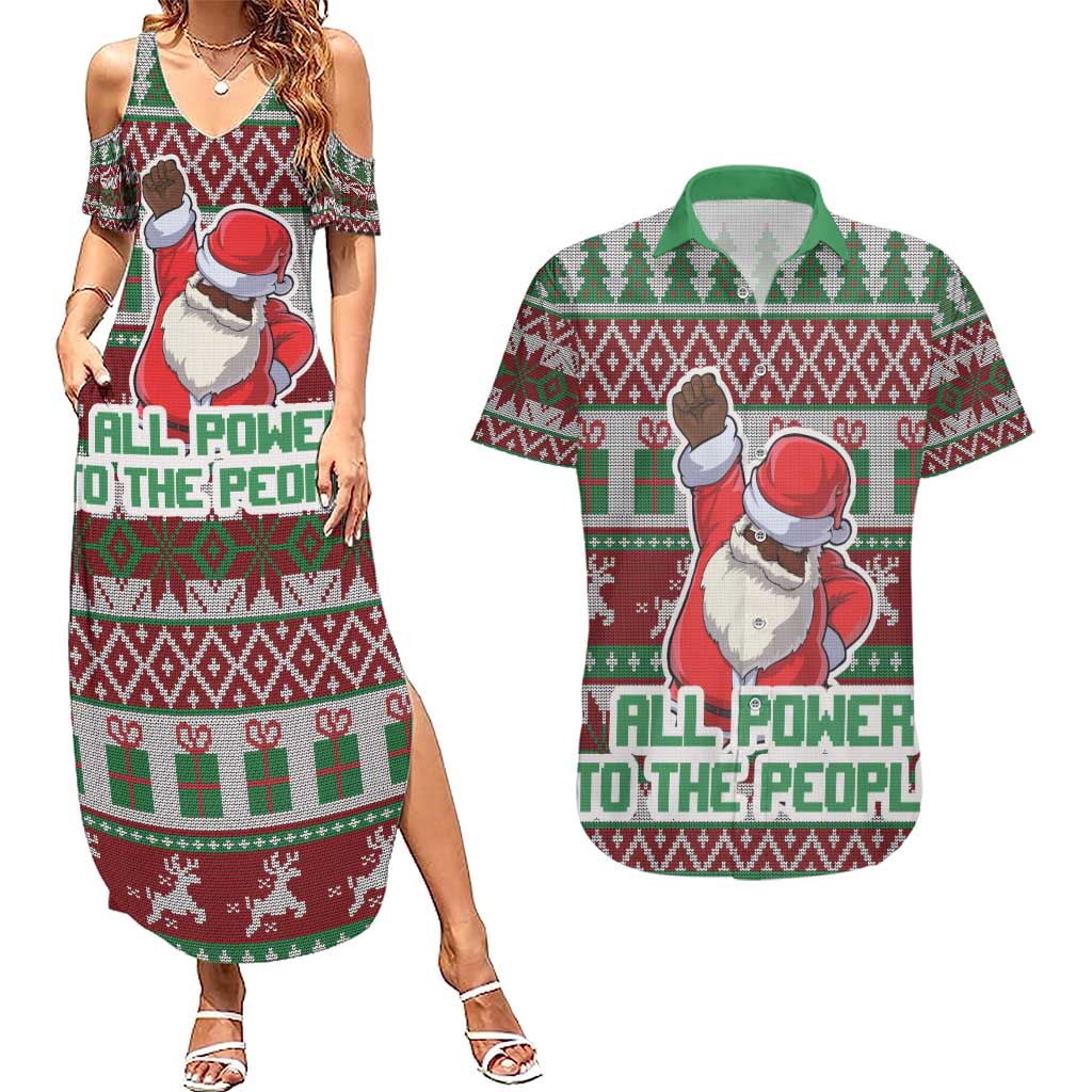 Africa Christmas Black Santa Fist Couples Matching Summer Maxi Dress and Hawaiian Shirt All Power to the People - Wonder Print Shop