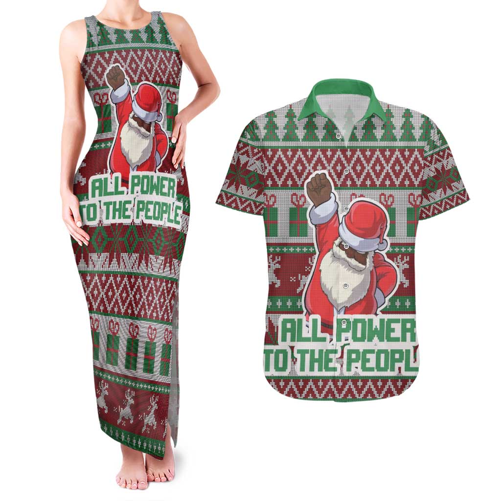 Africa Christmas Black Santa Fist Couples Matching Tank Maxi Dress and Hawaiian Shirt All Power to the People - Wonder Print Shop