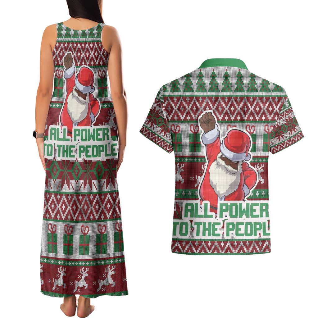 Africa Christmas Black Santa Fist Couples Matching Tank Maxi Dress and Hawaiian Shirt All Power to the People - Wonder Print Shop