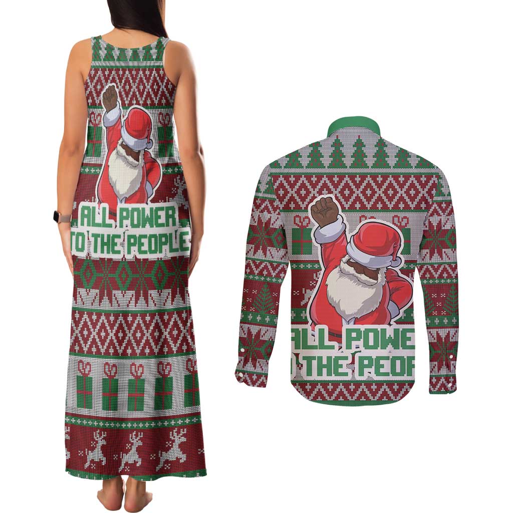 Africa Christmas Black Santa Fist Couples Matching Tank Maxi Dress and Long Sleeve Button Shirt All Power to the People - Wonder Print Shop
