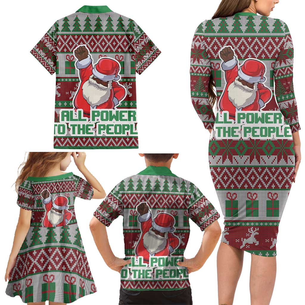 Africa Christmas Black Santa Fist Family Matching Long Sleeve Bodycon Dress and Hawaiian Shirt All Power to the People - Wonder Print Shop