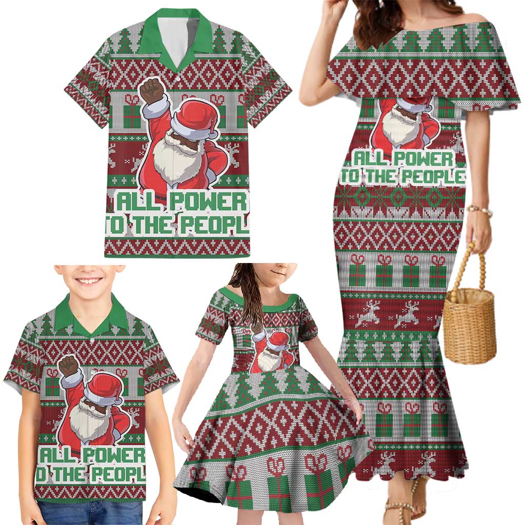 Africa Christmas Black Santa Fist Family Matching Mermaid Dress and Hawaiian Shirt All Power to the People - Wonder Print Shop
