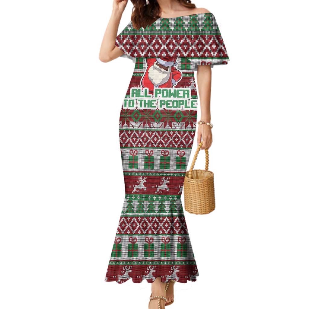 Africa Christmas Black Santa Fist Family Matching Mermaid Dress and Hawaiian Shirt All Power to the People - Wonder Print Shop