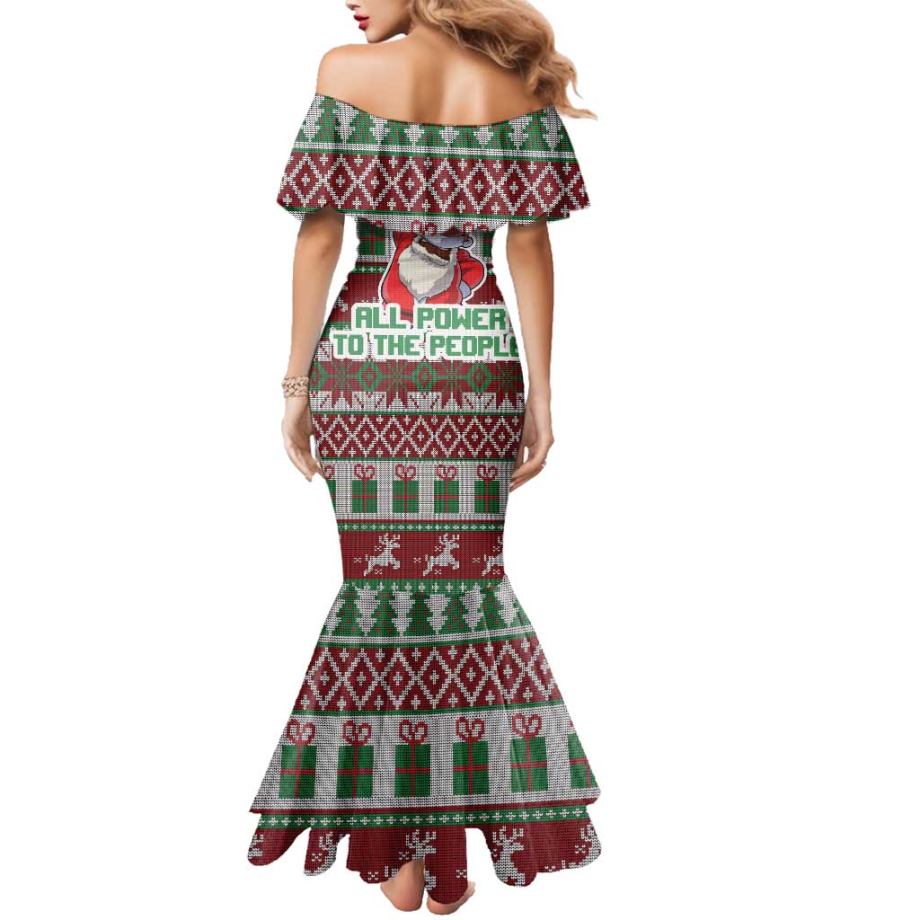 Africa Christmas Black Santa Fist Family Matching Mermaid Dress and Hawaiian Shirt All Power to the People - Wonder Print Shop