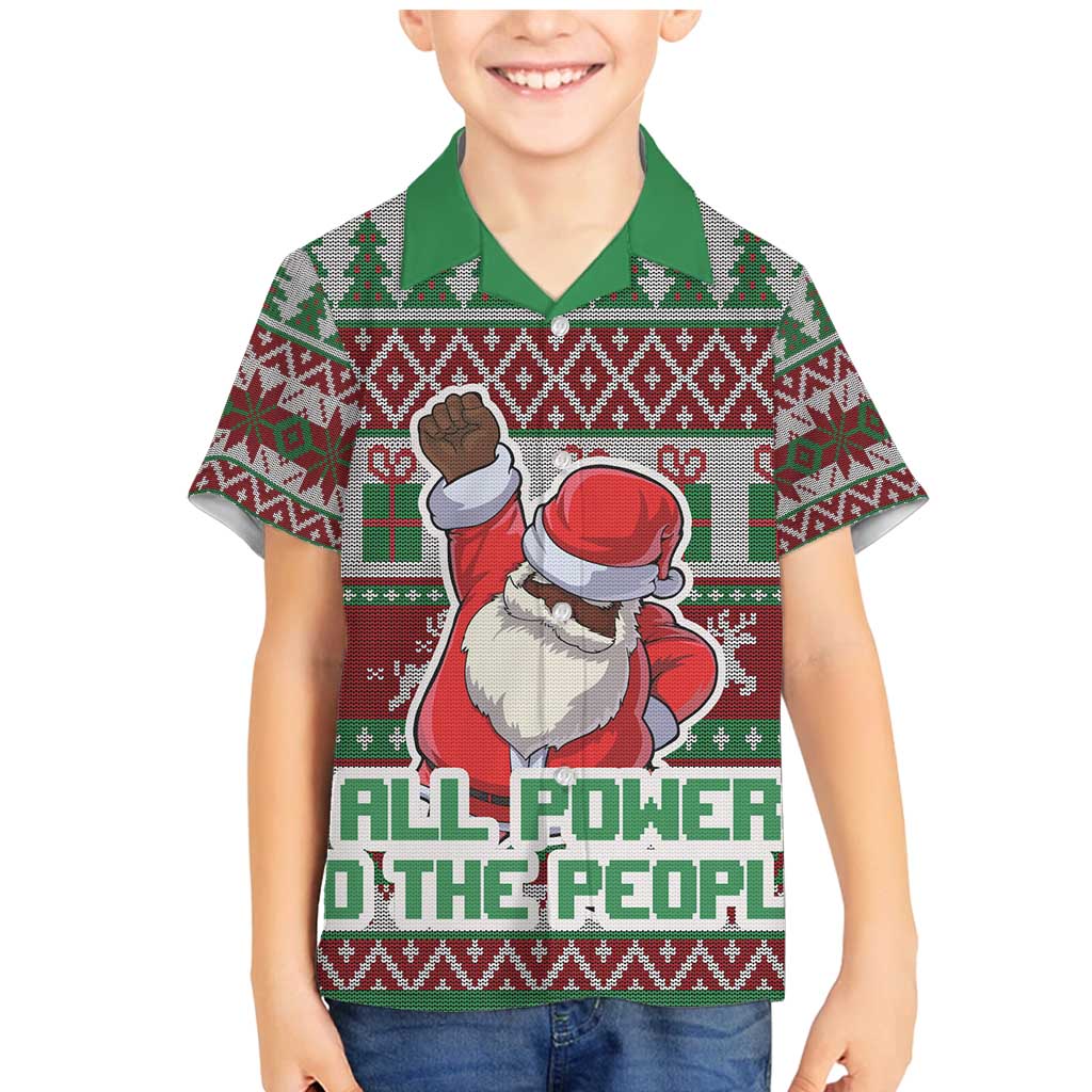Africa Christmas Black Santa Fist Family Matching Mermaid Dress and Hawaiian Shirt All Power to the People - Wonder Print Shop