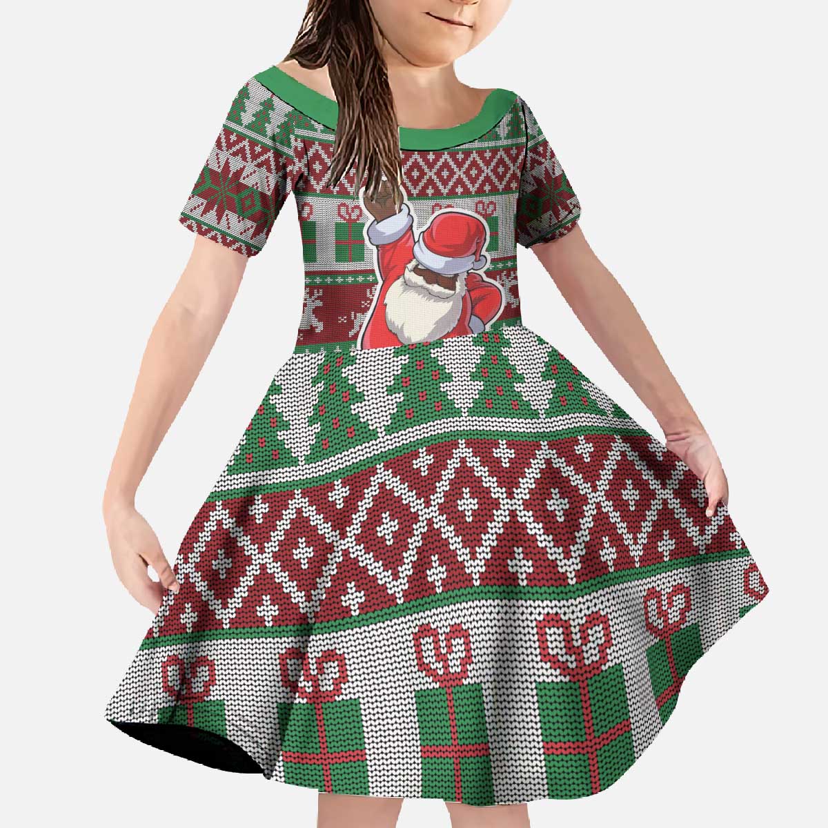 Africa Christmas Black Santa Fist Family Matching Off The Shoulder Long Sleeve Dress and Hawaiian Shirt All Power to the People - Wonder Print Shop