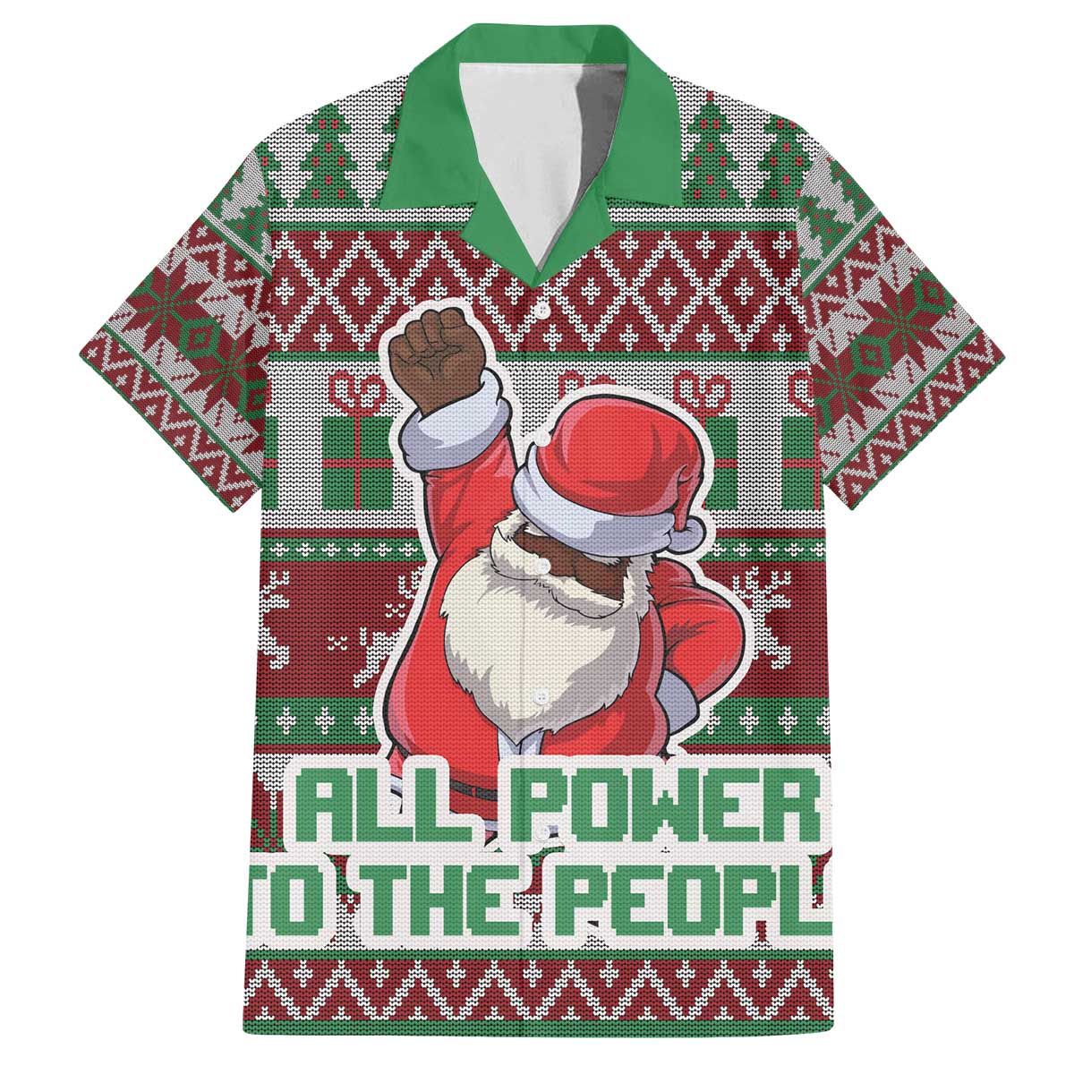 Africa Christmas Black Santa Fist Family Matching Off The Shoulder Long Sleeve Dress and Hawaiian Shirt All Power to the People - Wonder Print Shop