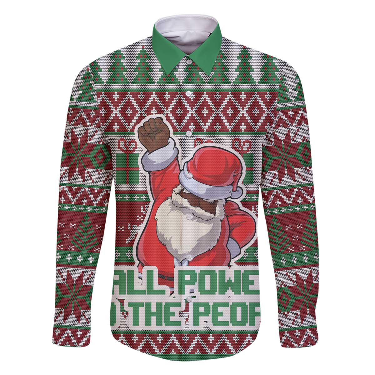 Africa Christmas Black Santa Fist Family Matching Off The Shoulder Long Sleeve Dress and Hawaiian Shirt All Power to the People - Wonder Print Shop