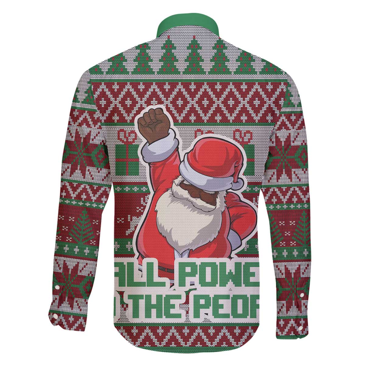 Africa Christmas Black Santa Fist Family Matching Off The Shoulder Long Sleeve Dress and Hawaiian Shirt All Power to the People - Wonder Print Shop