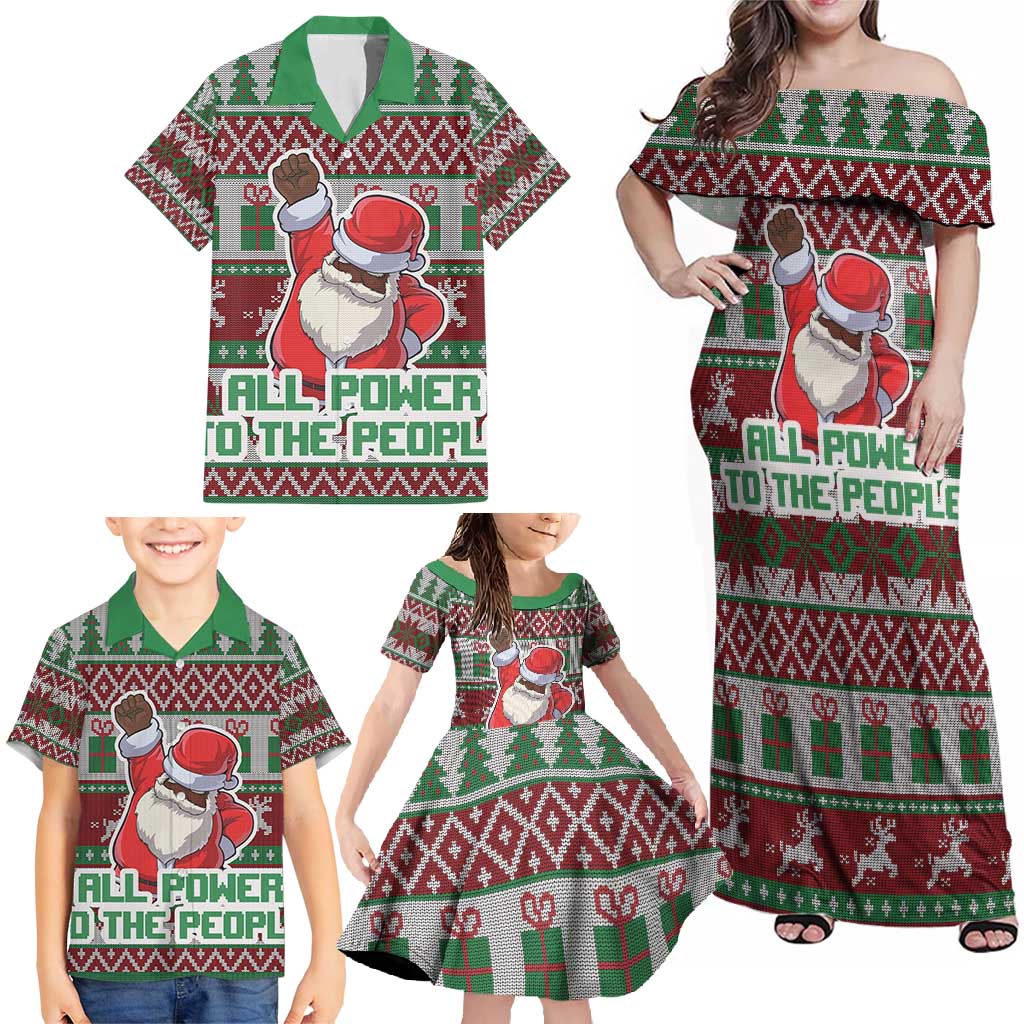 Africa Christmas Black Santa Fist Family Matching Off Shoulder Maxi Dress and Hawaiian Shirt All Power to the People - Wonder Print Shop