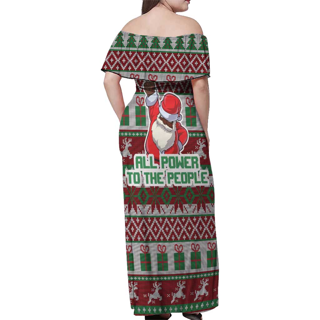Africa Christmas Black Santa Fist Family Matching Off Shoulder Maxi Dress and Hawaiian Shirt All Power to the People - Wonder Print Shop