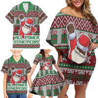 Africa Christmas Black Santa Fist Family Matching Off Shoulder Short Dress and Hawaiian Shirt All Power to the People - Wonder Print Shop