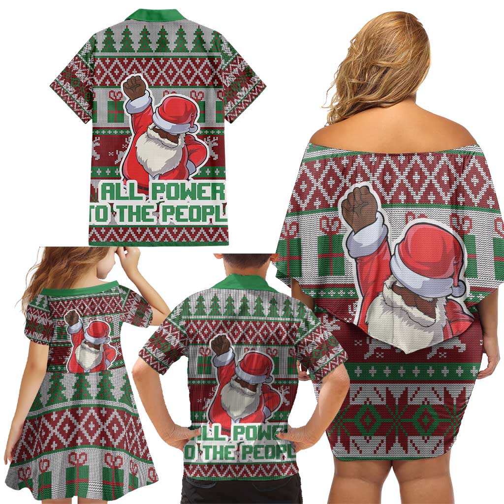Africa Christmas Black Santa Fist Family Matching Off Shoulder Short Dress and Hawaiian Shirt All Power to the People - Wonder Print Shop