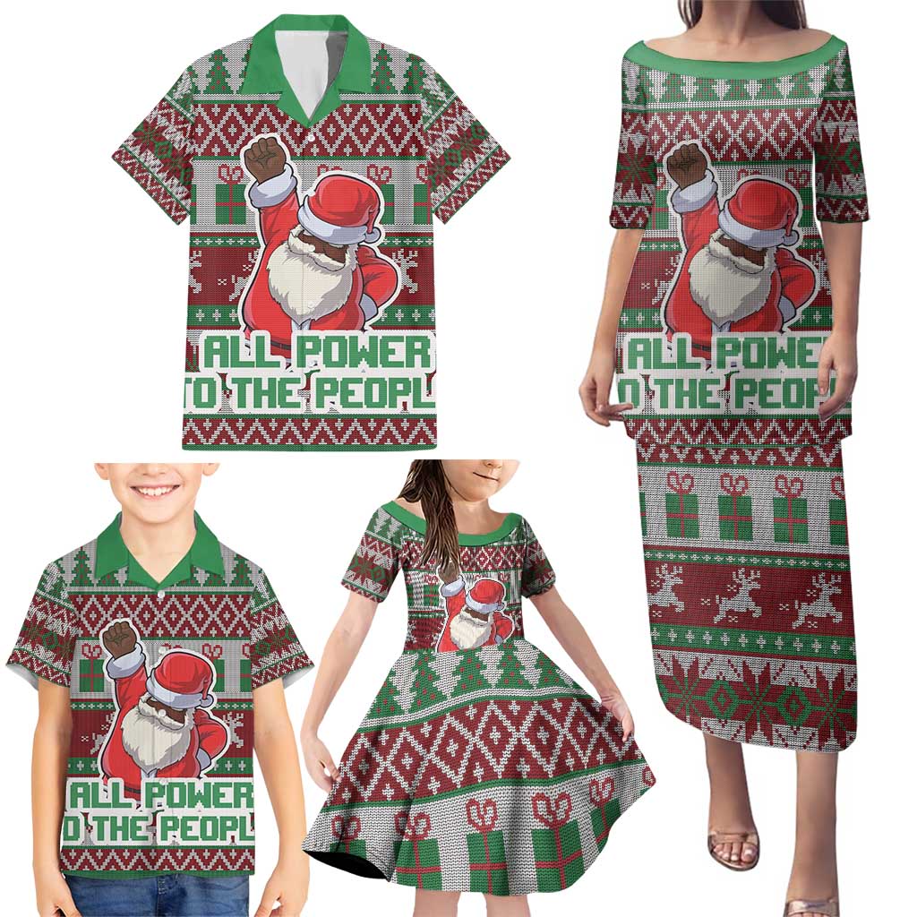 Africa Christmas Black Santa Fist Family Matching Puletasi and Hawaiian Shirt All Power to the People - Wonder Print Shop