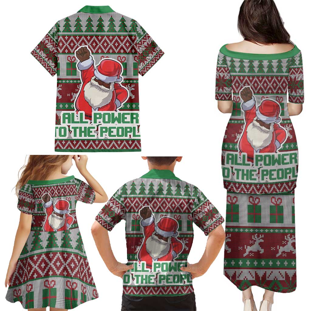 Africa Christmas Black Santa Fist Family Matching Puletasi and Hawaiian Shirt All Power to the People - Wonder Print Shop