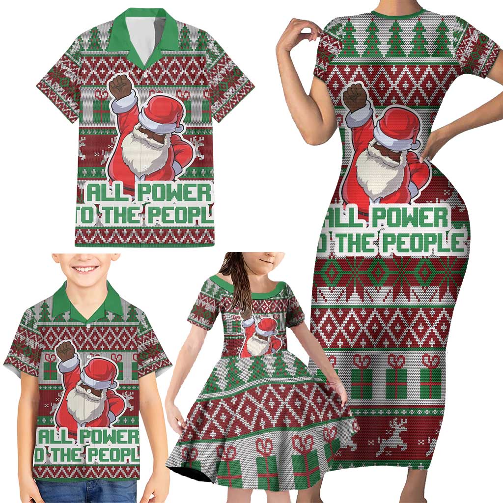 Africa Christmas Black Santa Fist Family Matching Short Sleeve Bodycon Dress and Hawaiian Shirt All Power to the People - Wonder Print Shop