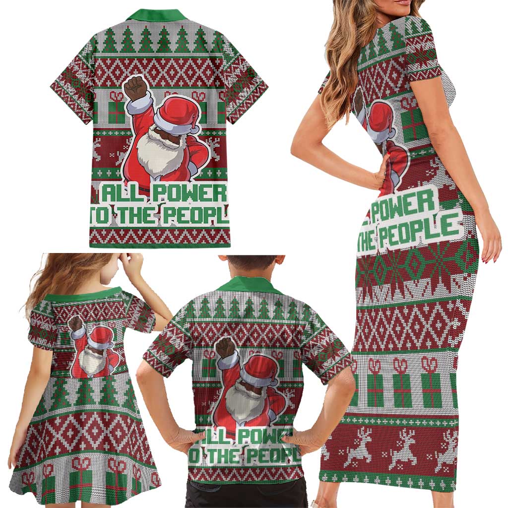 Africa Christmas Black Santa Fist Family Matching Short Sleeve Bodycon Dress and Hawaiian Shirt All Power to the People - Wonder Print Shop