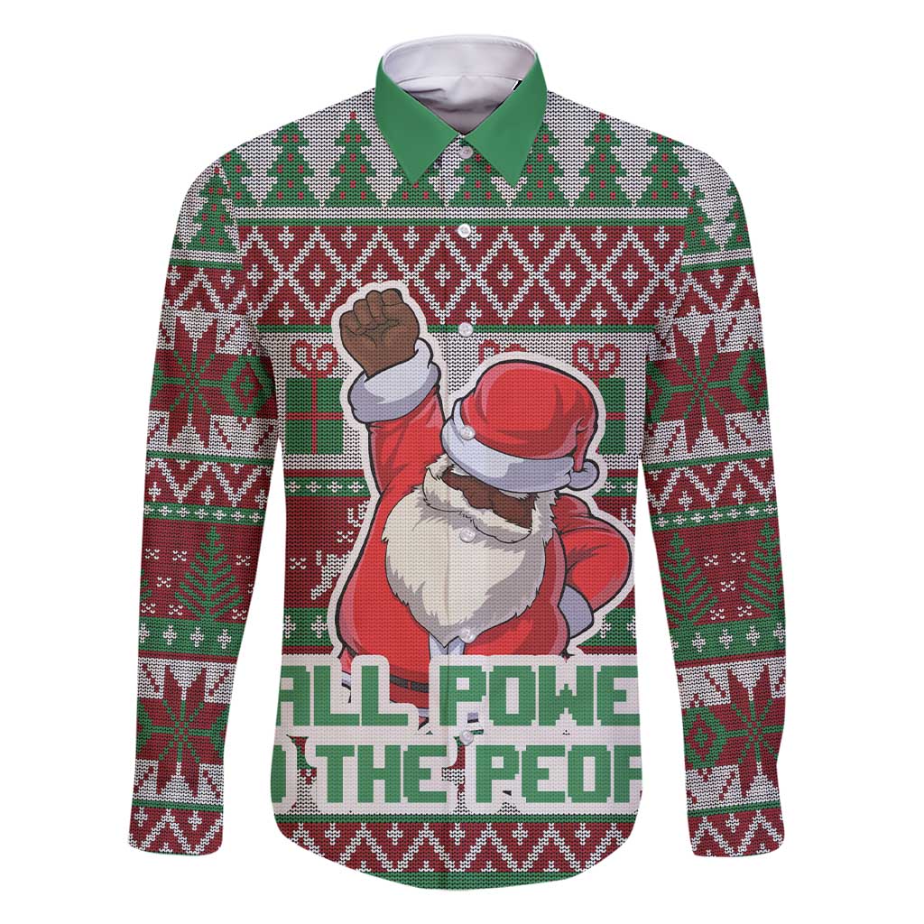 Africa Christmas Black Santa Fist Family Matching Short Sleeve Bodycon Dress and Hawaiian Shirt All Power to the People - Wonder Print Shop