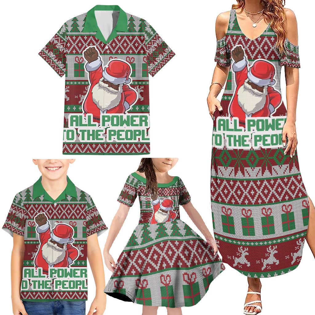Africa Christmas Black Santa Fist Family Matching Summer Maxi Dress and Hawaiian Shirt All Power to the People - Wonder Print Shop