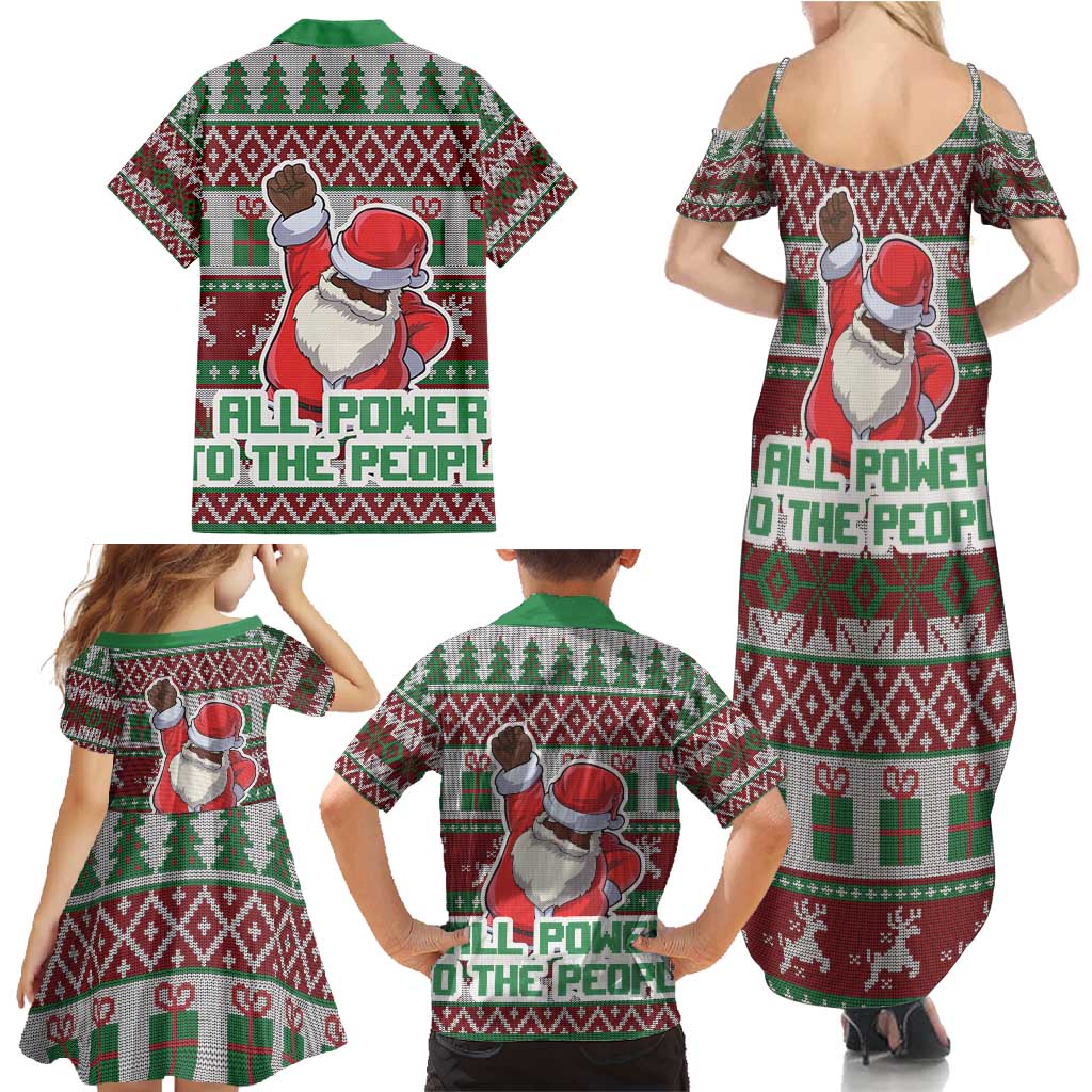 Africa Christmas Black Santa Fist Family Matching Summer Maxi Dress and Hawaiian Shirt All Power to the People - Wonder Print Shop