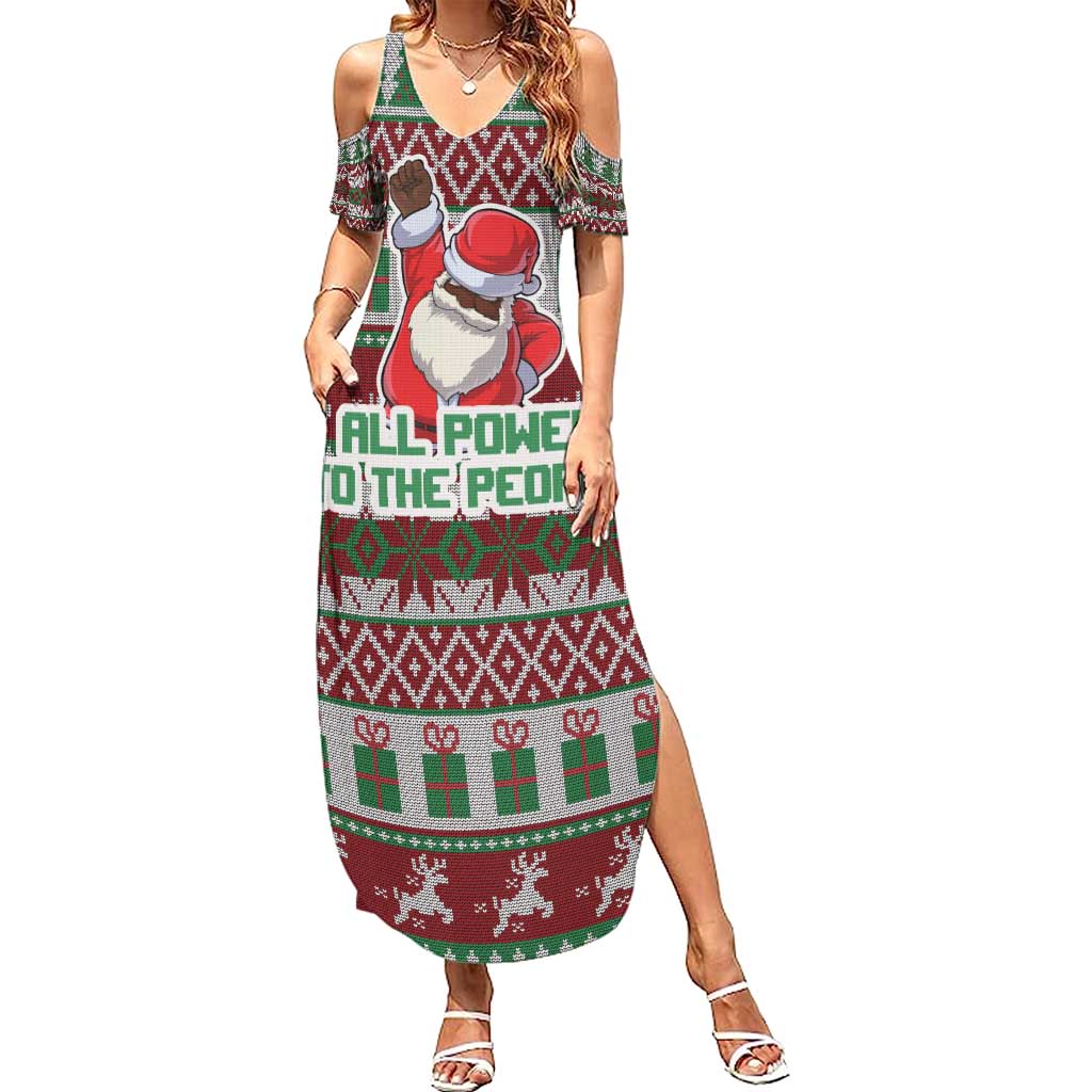 Africa Christmas Black Santa Fist Family Matching Summer Maxi Dress and Hawaiian Shirt All Power to the People - Wonder Print Shop