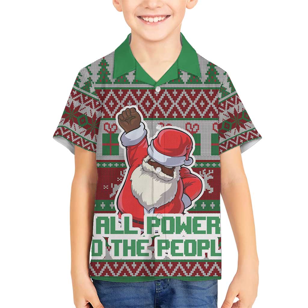 Africa Christmas Black Santa Fist Family Matching Summer Maxi Dress and Hawaiian Shirt All Power to the People - Wonder Print Shop