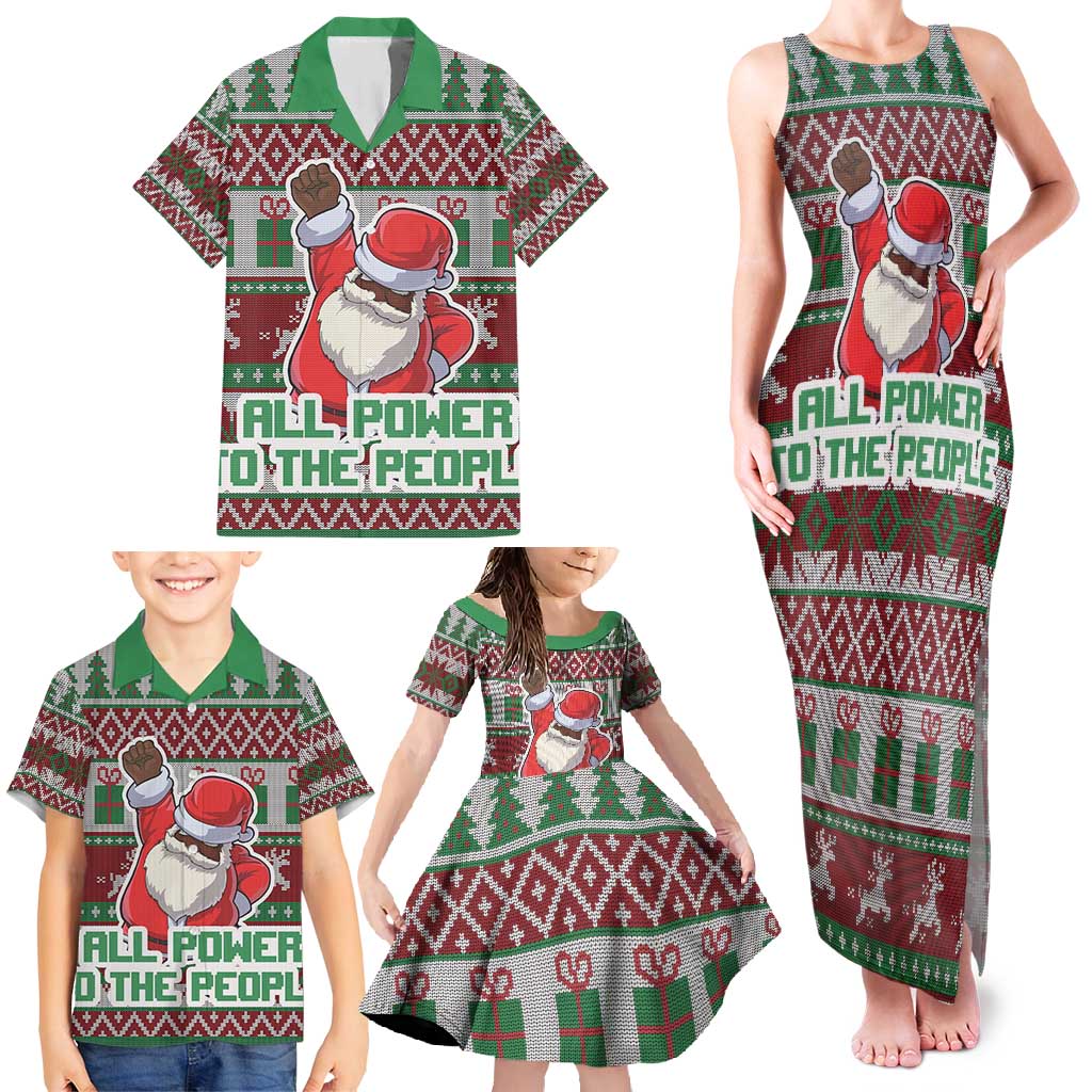 Africa Christmas Black Santa Fist Family Matching Tank Maxi Dress and Hawaiian Shirt All Power to the People - Wonder Print Shop