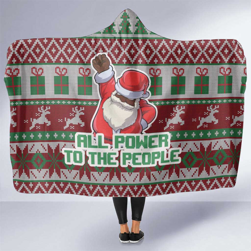 Africa Christmas Black Santa Fist Hooded Blanket All Power to the People