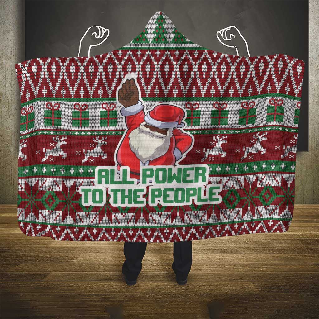Africa Christmas Black Santa Fist Hooded Blanket All Power to the People