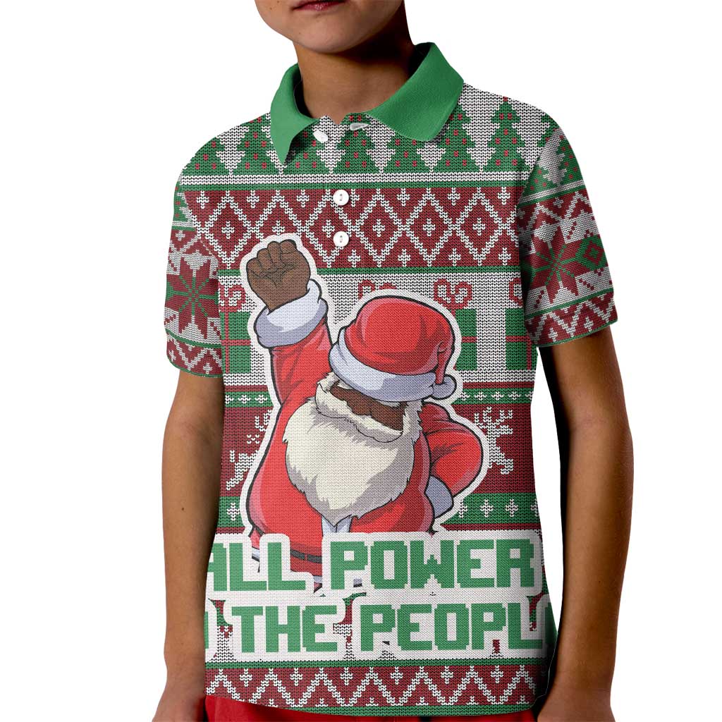 Africa Christmas Black Santa Fist Kid Polo Shirt All Power to the People - Wonder Print Shop