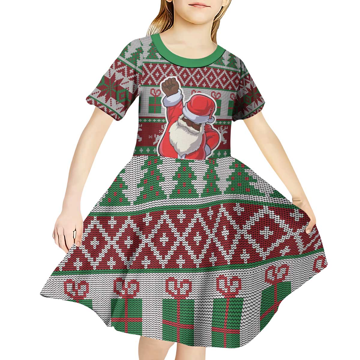 Africa Christmas Black Santa Fist Kid Short Sleeve Dress All Power to the People - Wonder Print Shop