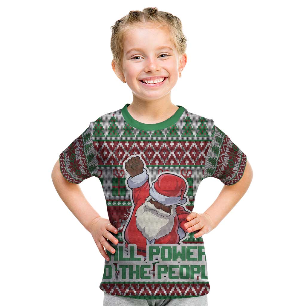 Africa Christmas Black Santa Fist Kid T Shirt All Power to the People - Wonder Print Shop