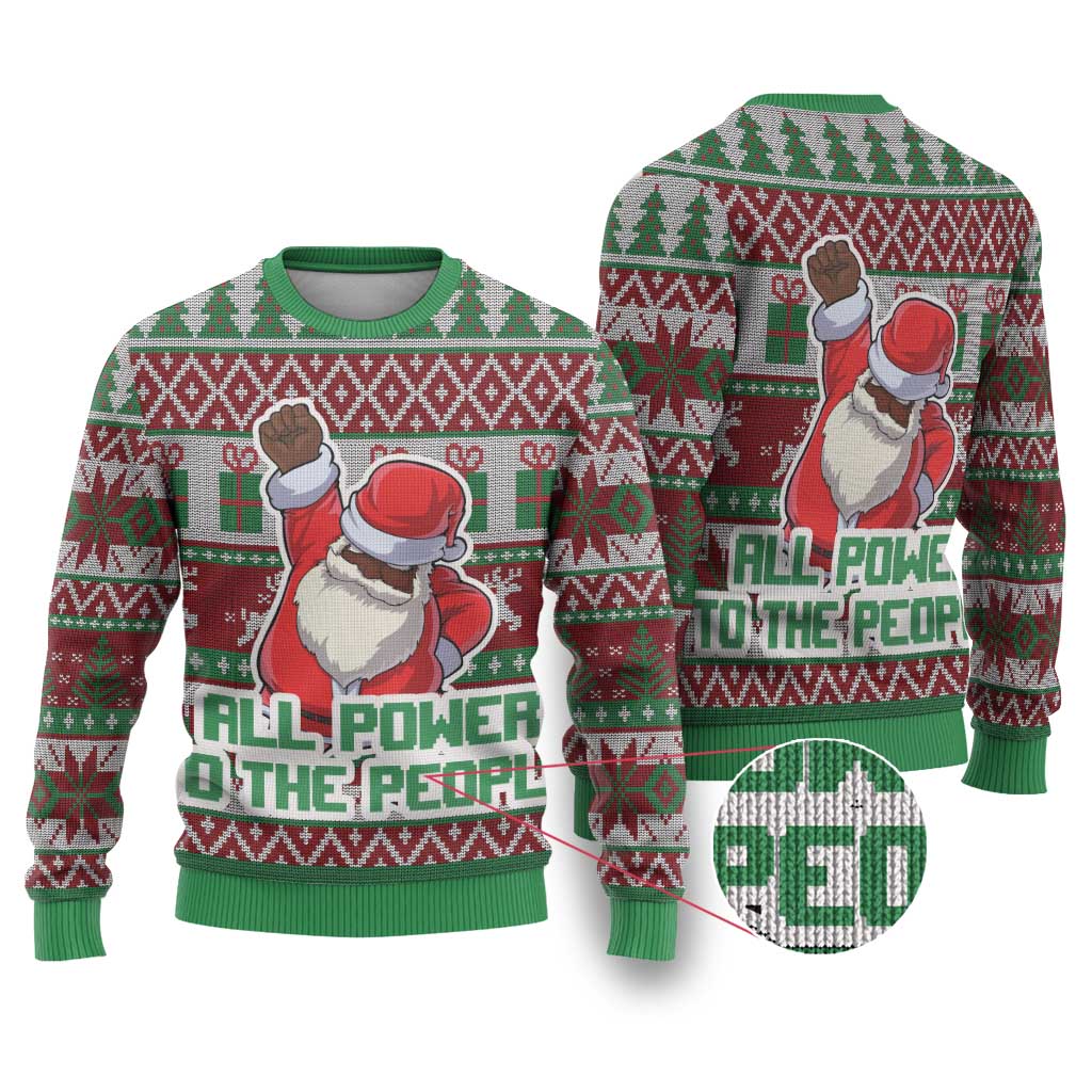Africa Christmas Black Santa Fist Ugly Christmas Sweater All Power to the People - Wonder Print Shop