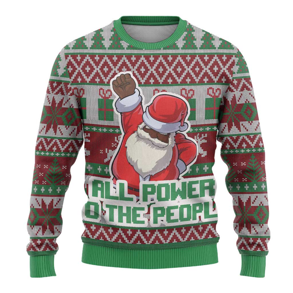 Africa Christmas Black Santa Fist Ugly Christmas Sweater All Power to the People - Wonder Print Shop