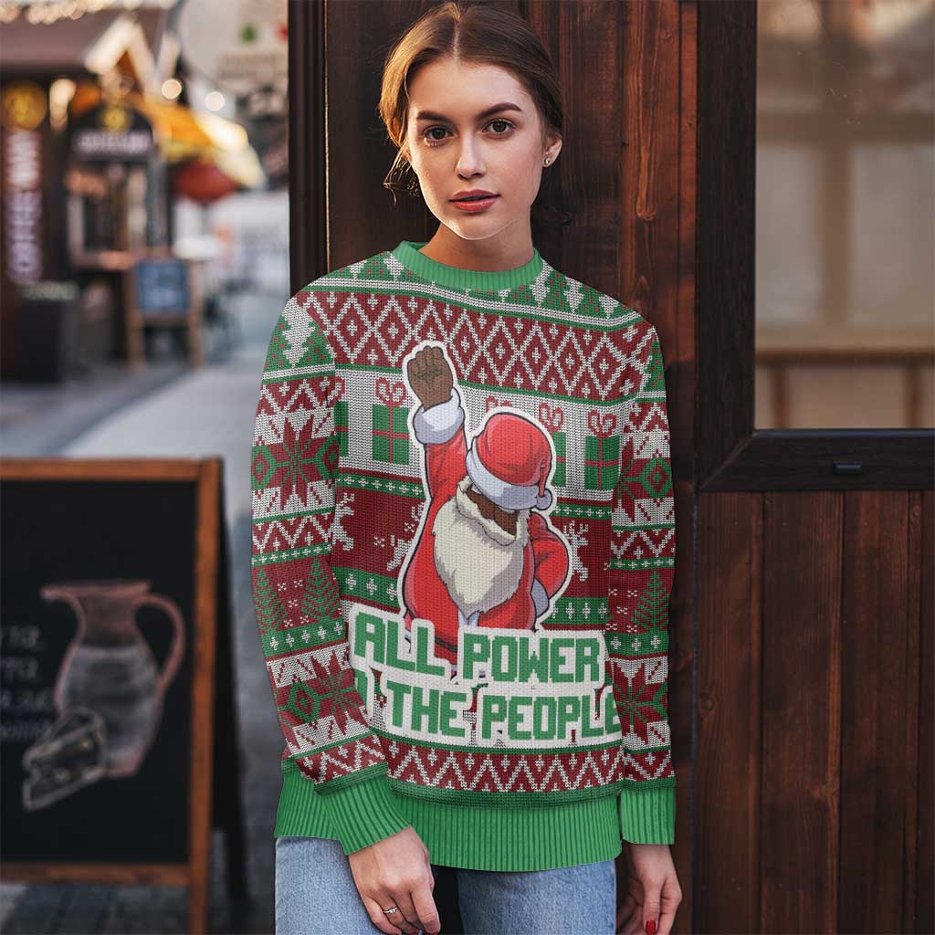 Africa Christmas Black Santa Fist Ugly Christmas Sweater All Power to the People - Wonder Print Shop