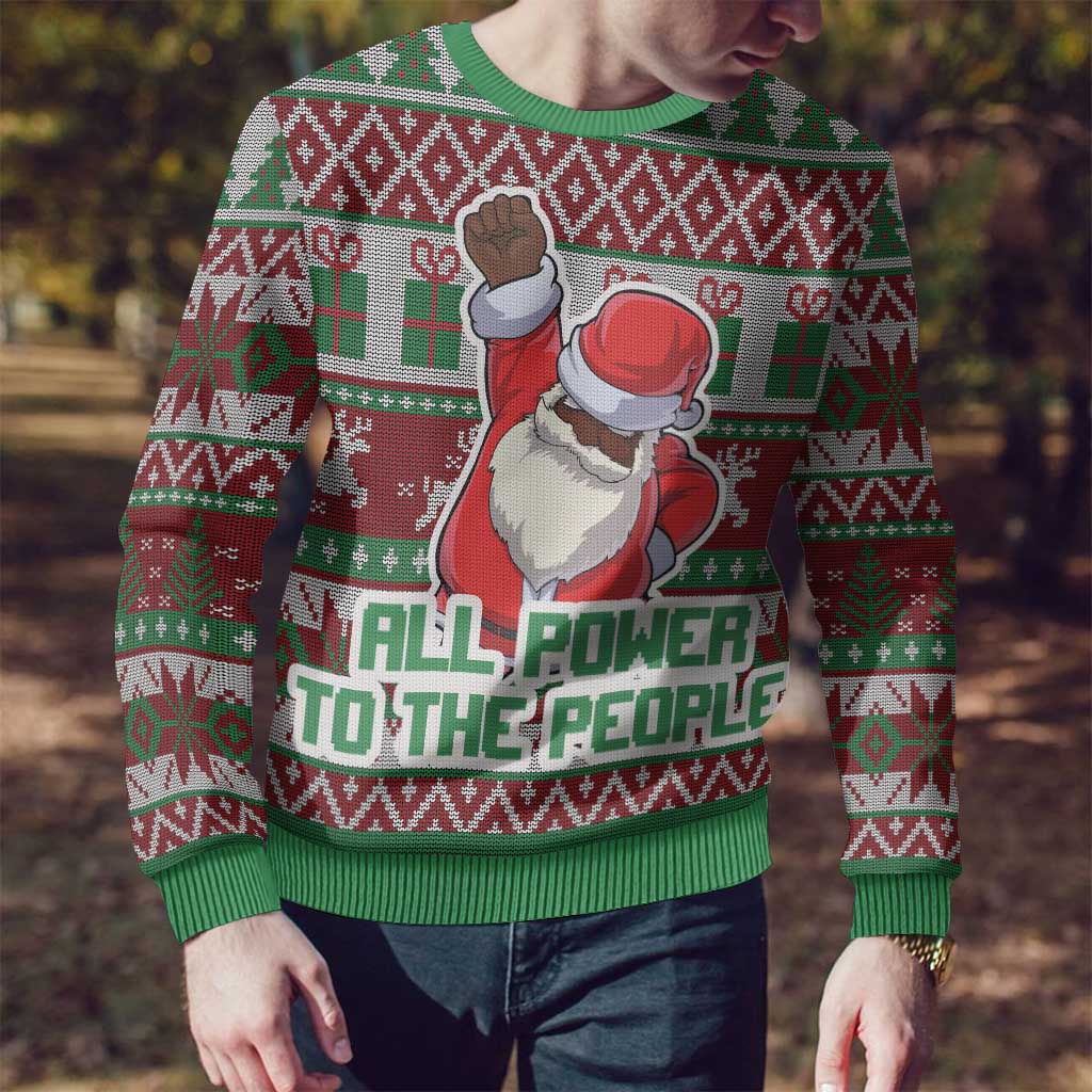 Africa Christmas Black Santa Fist Ugly Christmas Sweater All Power to the People - Wonder Print Shop