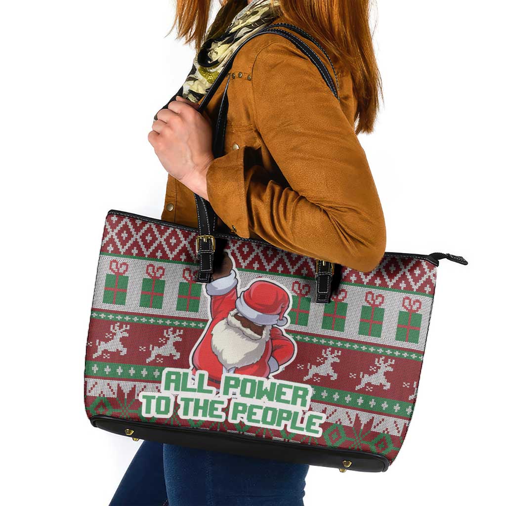 Africa Christmas Black Santa Fist Leather Tote Bag All Power to the People - Wonder Print Shop