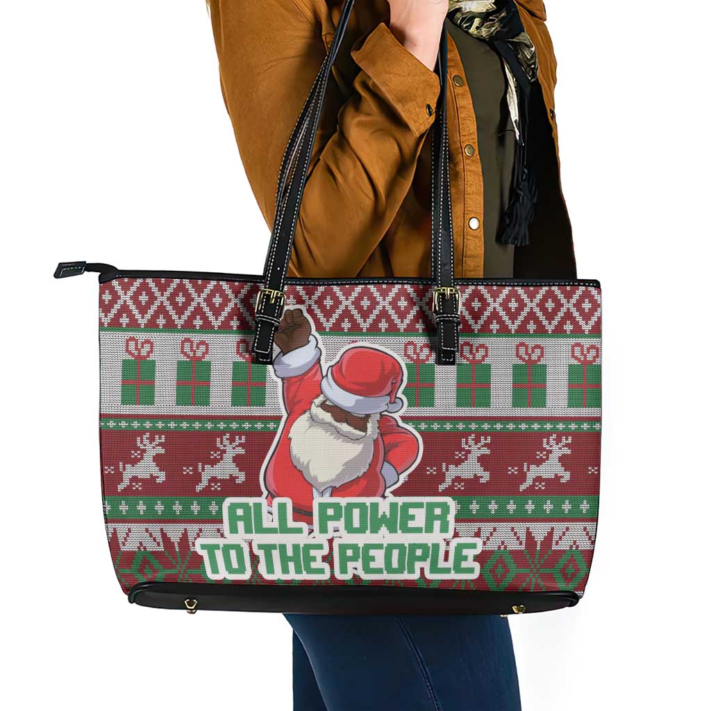 Africa Christmas Black Santa Fist Leather Tote Bag All Power to the People - Wonder Print Shop