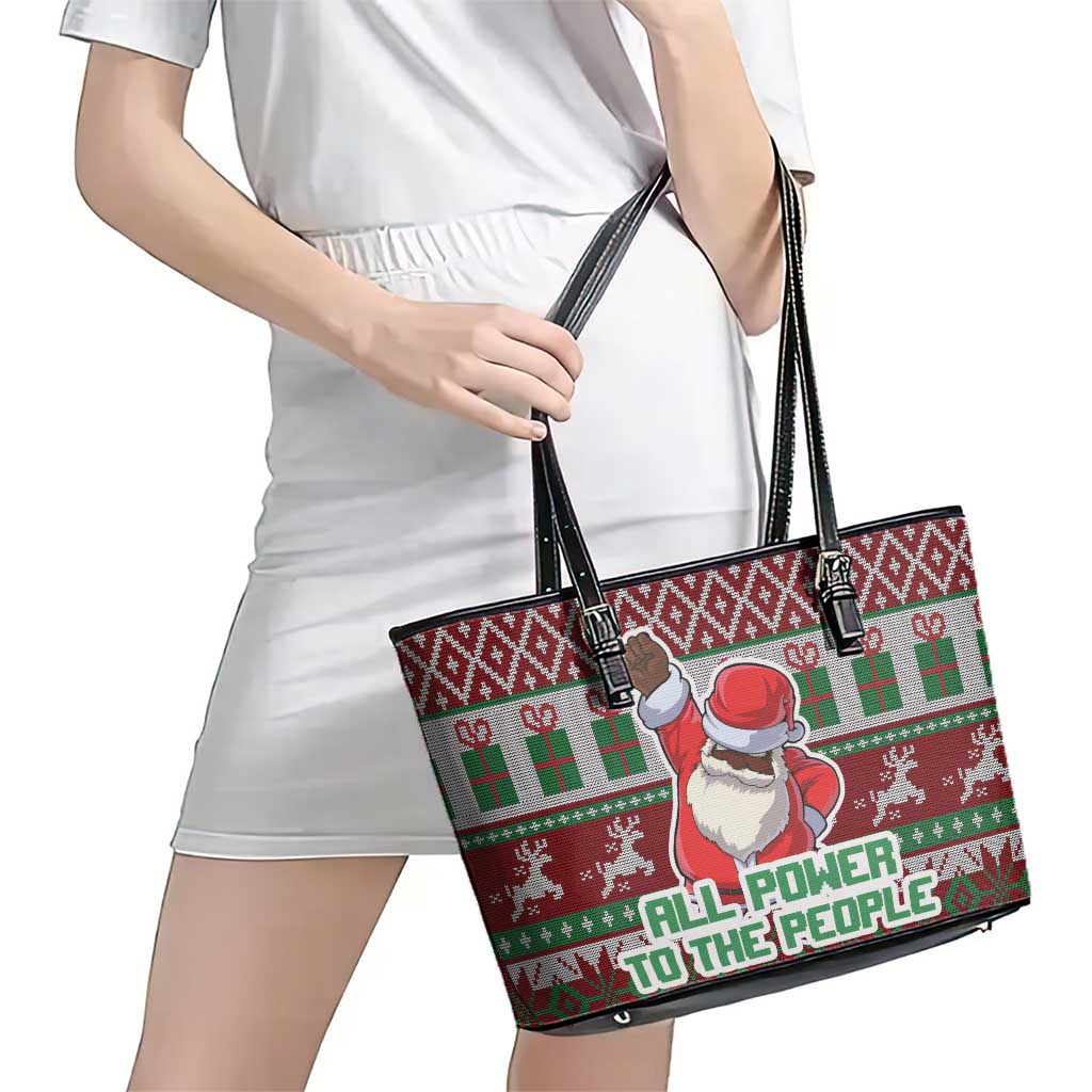 Africa Christmas Black Santa Fist Leather Tote Bag All Power to the People - Wonder Print Shop
