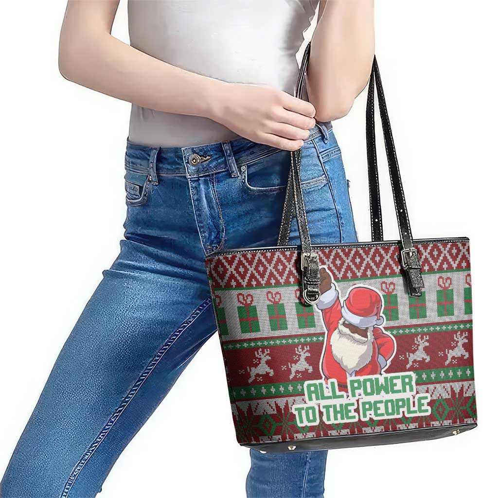 Africa Christmas Black Santa Fist Leather Tote Bag All Power to the People - Wonder Print Shop