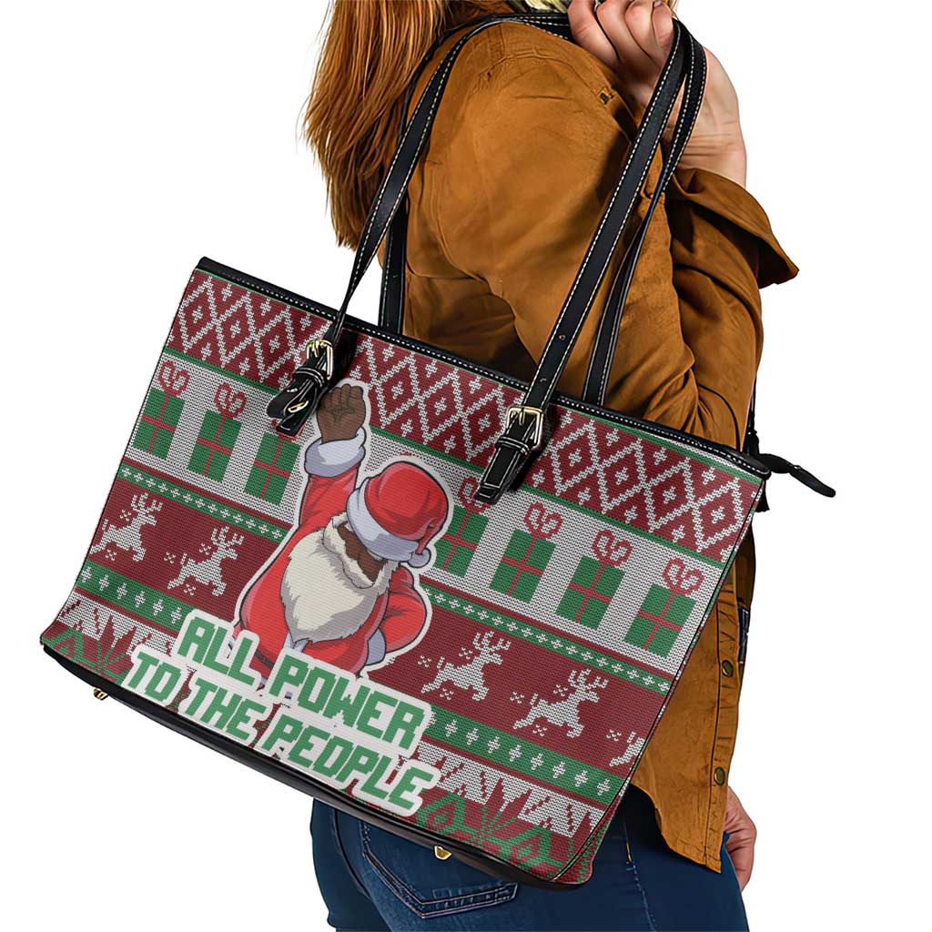 Africa Christmas Black Santa Fist Leather Tote Bag All Power to the People - Wonder Print Shop