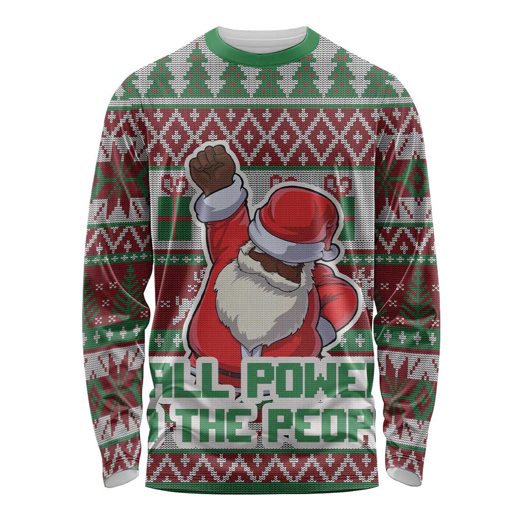 Africa Christmas Black Santa Fist Long Sleeve Shirt All Power to the People - Wonder Print Shop