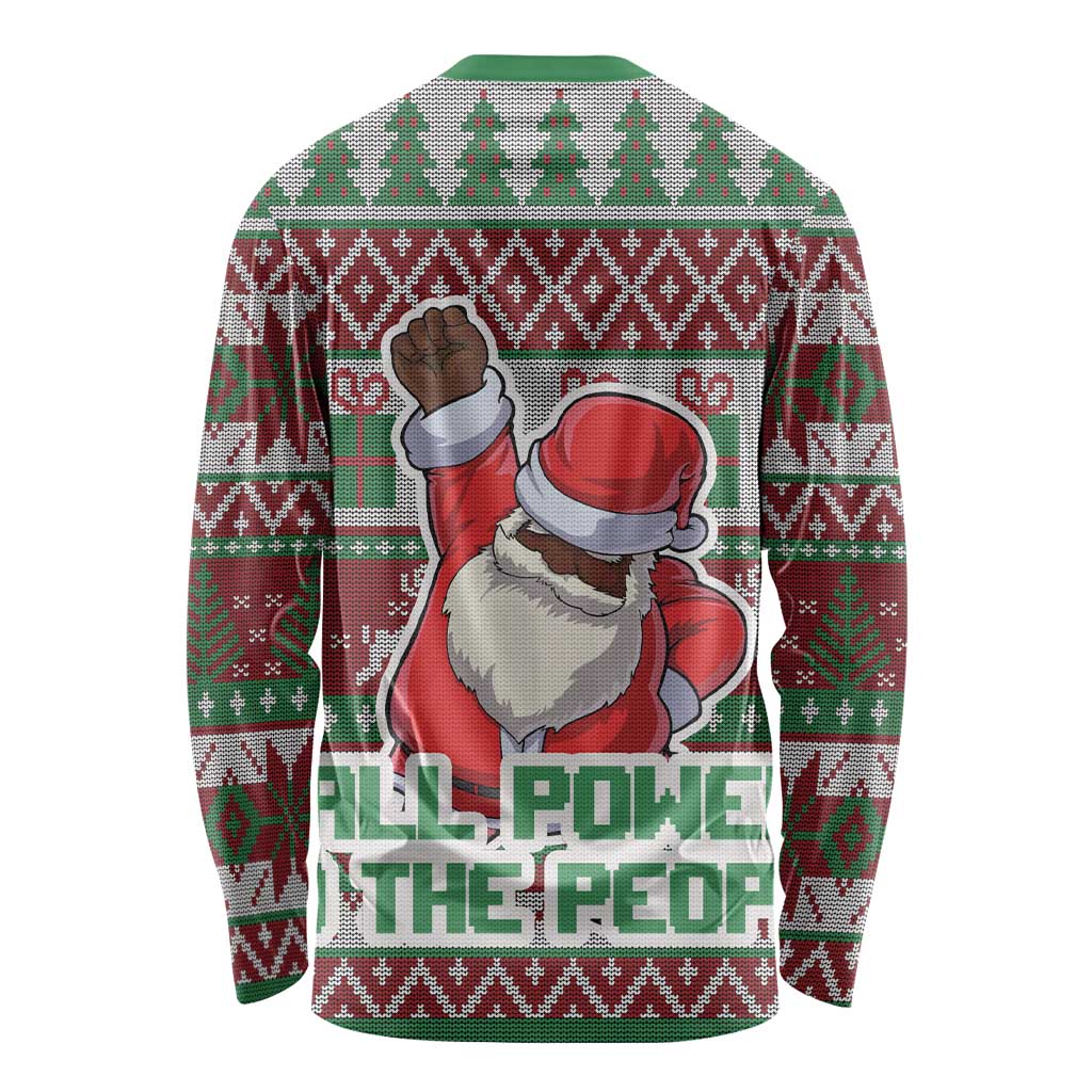 Africa Christmas Black Santa Fist Long Sleeve Shirt All Power to the People - Wonder Print Shop