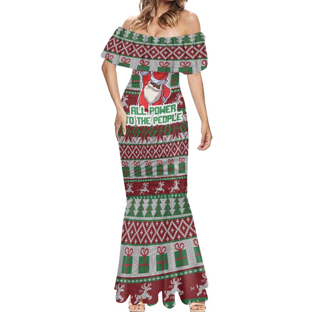 Africa Christmas Black Santa Fist Mermaid Dress All Power to the People - Wonder Print Shop