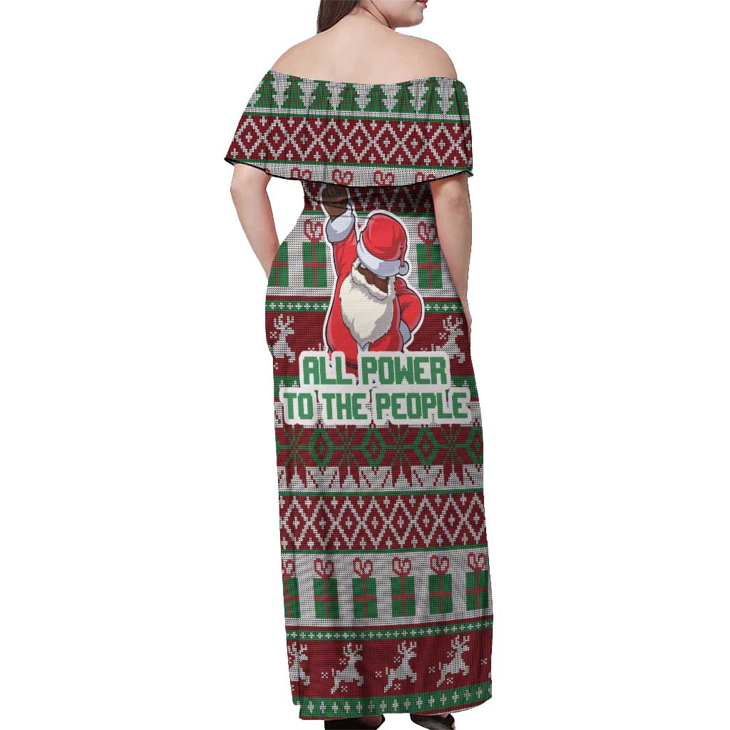 Africa Christmas Black Santa Fist Off Shoulder Maxi Dress All Power to the People - Wonder Print Shop