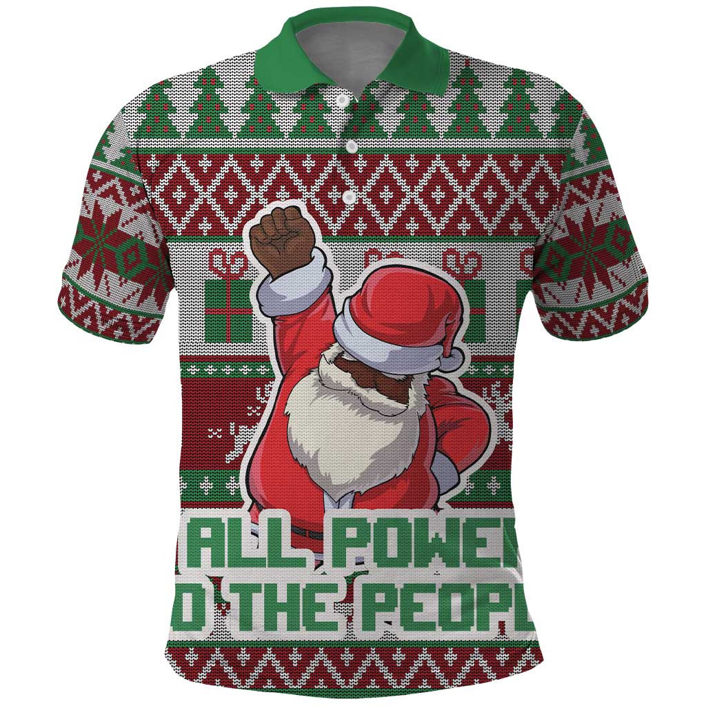 Africa Christmas Black Santa Fist Polo Shirt All Power to the People - Wonder Print Shop