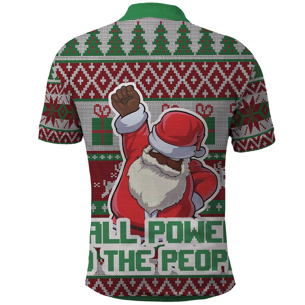 Africa Christmas Black Santa Fist Polo Shirt All Power to the People - Wonder Print Shop